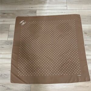 Chanel Vintage Silk Scarf – Taupe Polka Dot – CC Logo